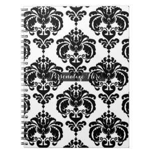 Carnet Motif élégant moderne chic damassé noir et blanc