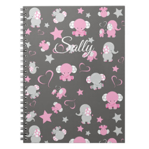 Carnet Motif Eléphant rose et gris pour bébé Imprimer