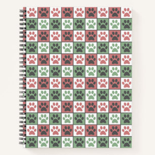 Carnet Motif Empreinte de patte À damiers chien rouge et