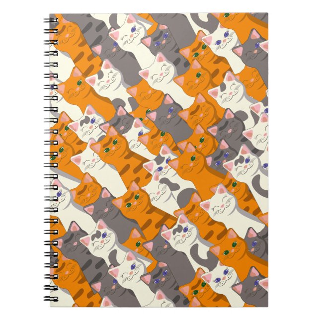 Carnet Motif en diagonale du chat noir blanc gingembre (Devant)