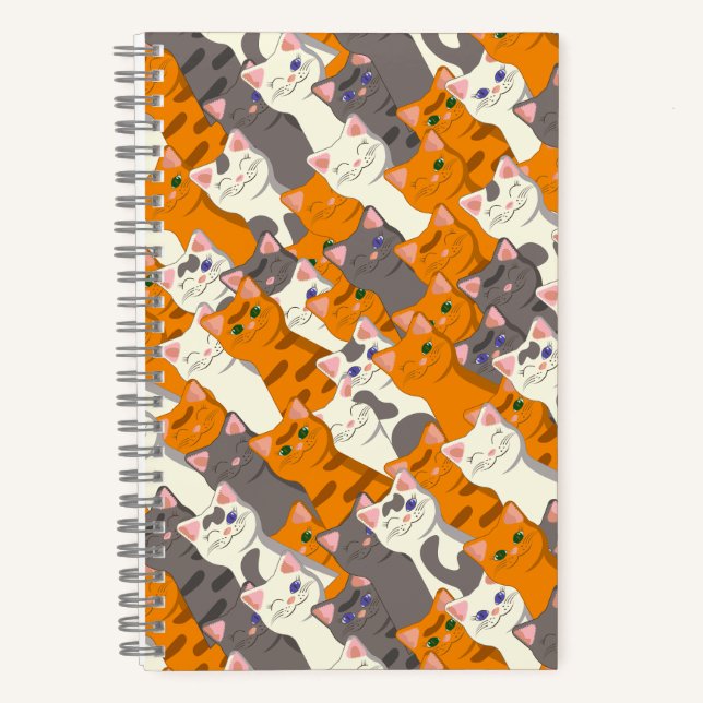 Carnet Motif en diagonale du chat noir blanc gingembre (Recto)