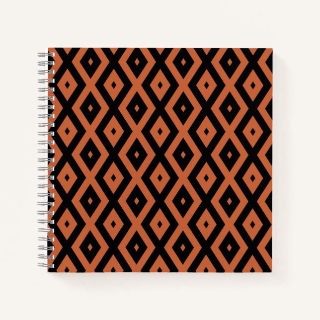 Carnet Motif en diamant orange et noir (Devant)
