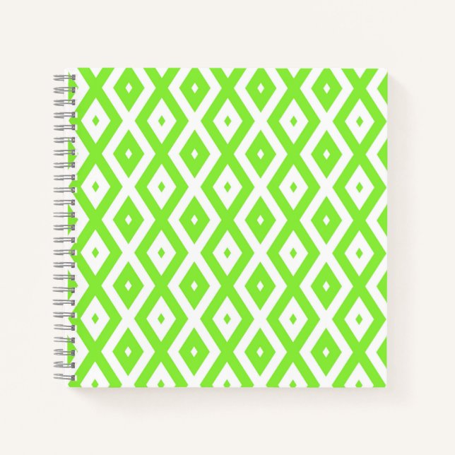 Carnet Motif en diamant vert et blanc (Devant)