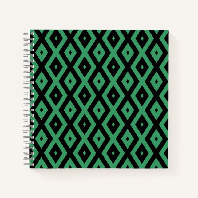Carnet Motif en diamant vert et noir (Devant)