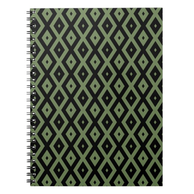 Carnet Motif en diamant vert olive et noir (Devant)