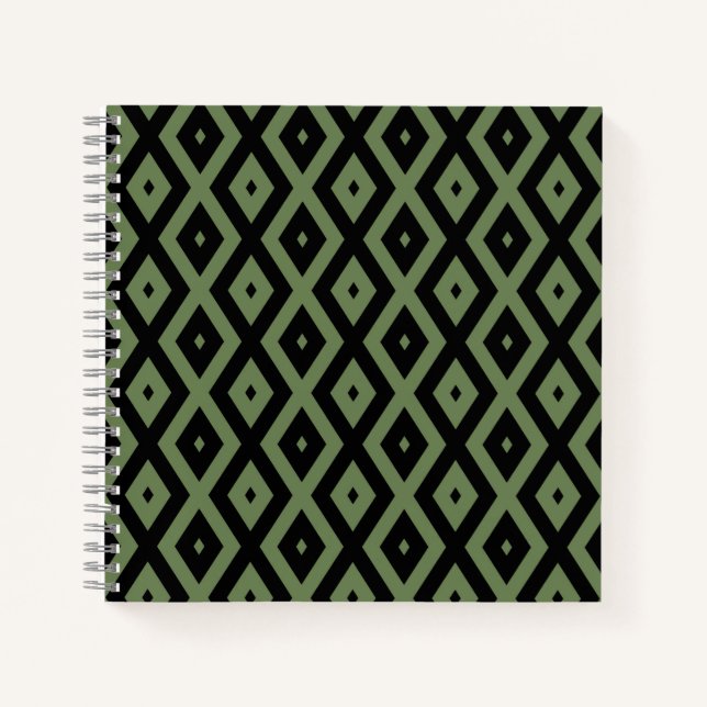 Carnet Motif en diamant vert olive et noir (Devant)