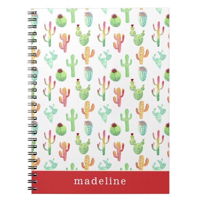 Carnet Motif en pastel d'aquarelle de cactus (Devant)