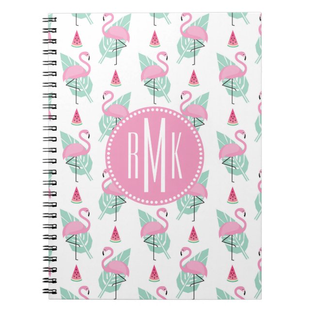 Carnet Motif en pastel de Flamant rose et de pastèque (Devant)
