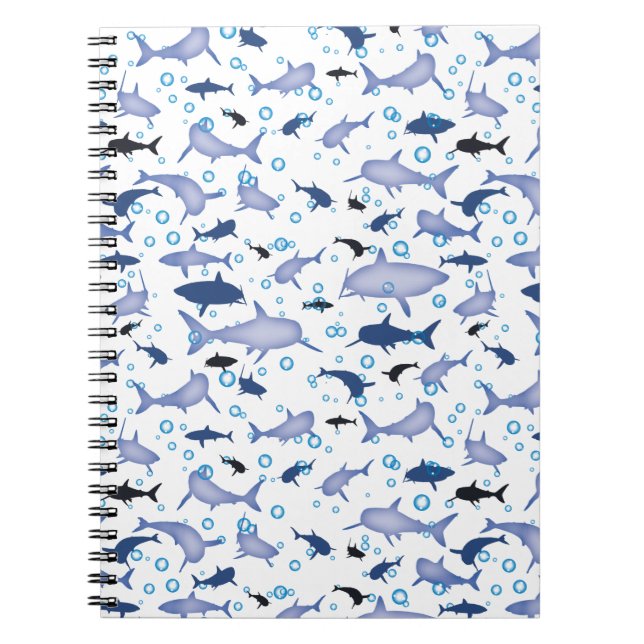 Carnet Motif en silhouette de requin blanc et bleu (Devant)