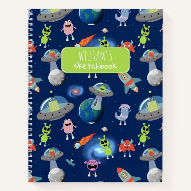 Carnet Motif Enfants Espace Monstres Aliens Mignons Moder (Devant)