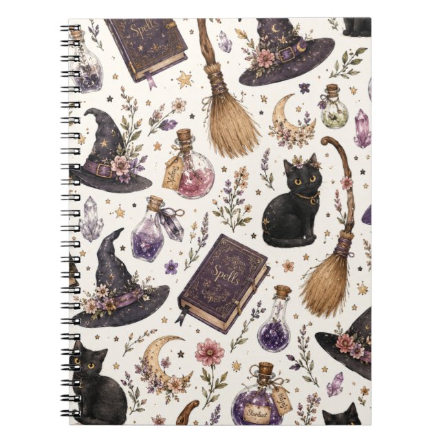 Carnet Motif ensorcelant de Halloween avec des chats noir (Devant)