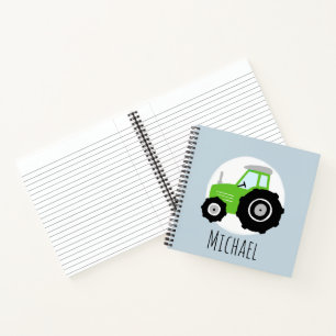 Carnet Motif et nom du tracteur vert du garçon École des