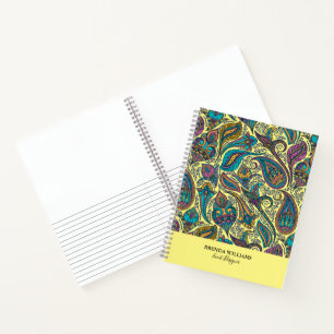 Carnet Motif ethnique paisley coloré sur jaune