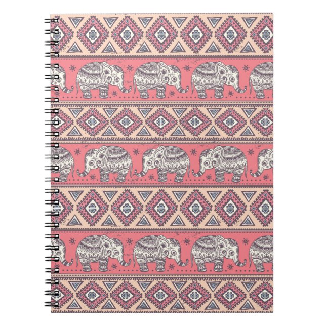 Carnet Motif ethnique rose d'éléphant (Devant)