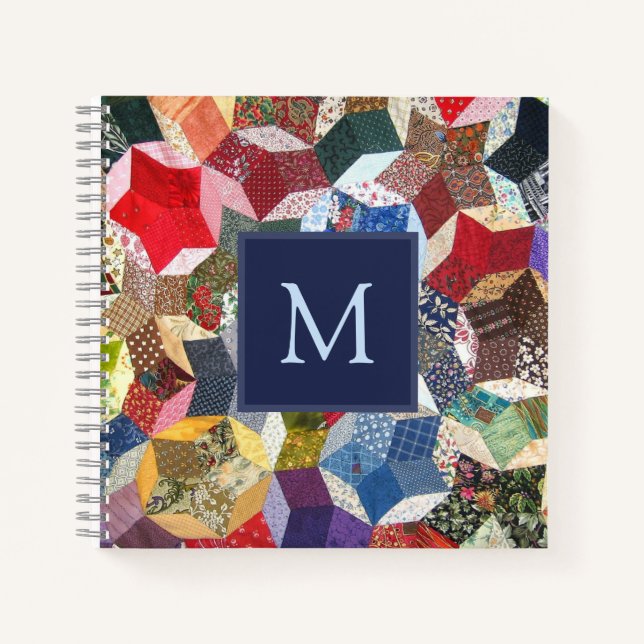 Carnet Motif Étoiles Patchwork Découpage Monogramme (Devant)