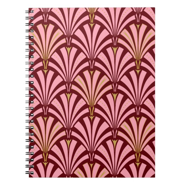 Carnet Motif éventail Art déco - rose et bordeaux (Devant)