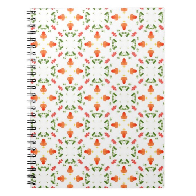Carnet Motif feuille  aux fleurs orange (Devant)
