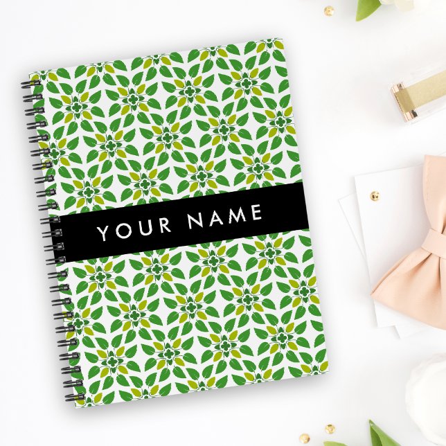 Carnet Motif feuille, Feuilles verts, votre nom (Créateur téléchargé)