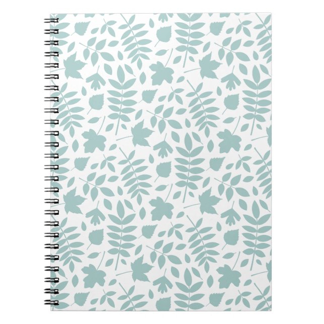 Carnet Motif Feuille perdu Turquoise sur blanc (Devant)