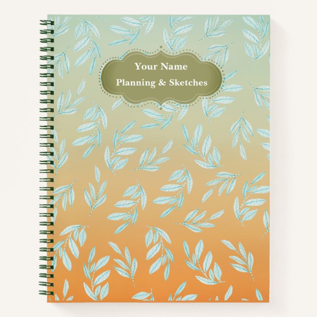 Carnet motif feuille vert moderne (Devant)