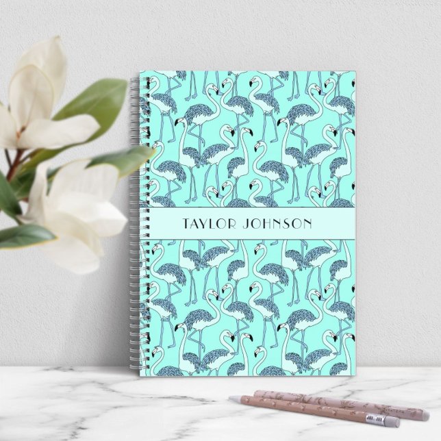 Carnet Motif flamants roses bleus modernes (Modern Blue Flamingos Pattern Notebook)