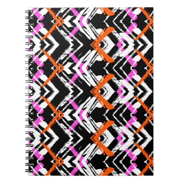 Carnet Motif Flèche De Main Noire, Orange Et Rose (Devant)