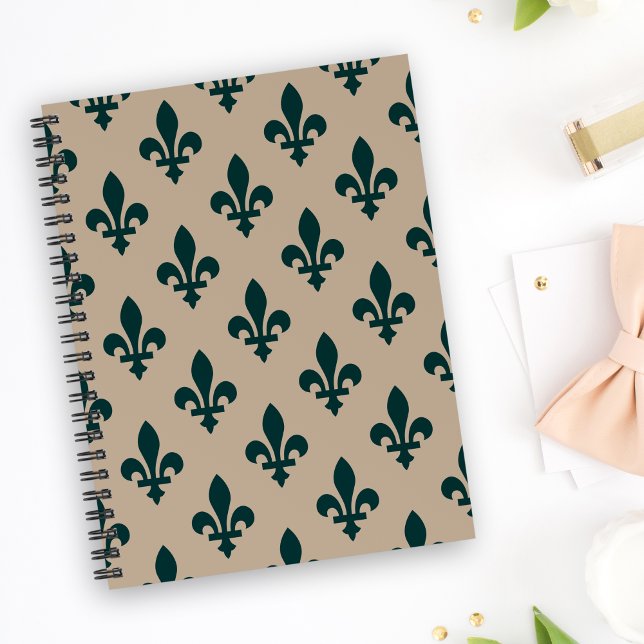 Carnet Motif Fleur de Lis, Vert Royal Français sur Crème (Créateur téléchargé)