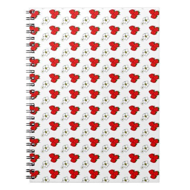 Carnet Motif Fleur et Fraise Rouge Rétro (Devant)