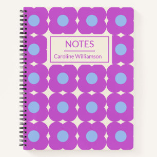 Carnet Motif Fleur Rétro Purple Mid Mod Personnalisé