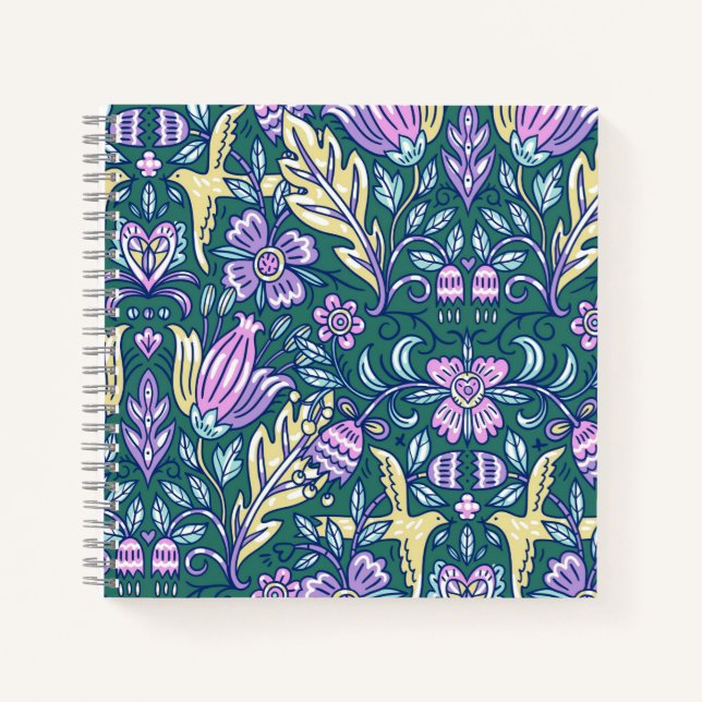 Carnet Motif Fleurs et Oiseaux de Style Antique (Devant)