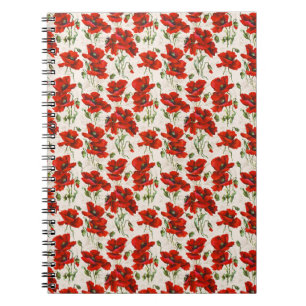 Carnet Motif floral à coquelicot rouge de style vintage,