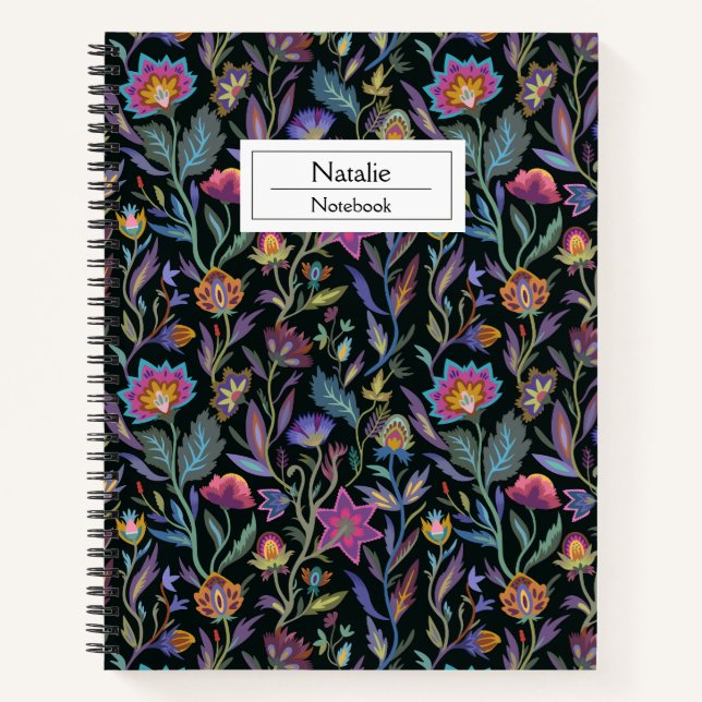 Carnet Motif floral à monogramme tendance l Noir et viole (Devant)