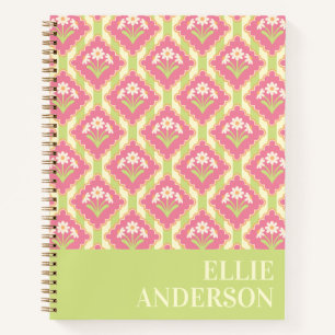 Carnet Motif floral à rayures de marguerite rose vert ora