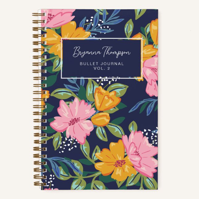 Carnet Motif floral abstrait moderne rose et jaune (Recto)