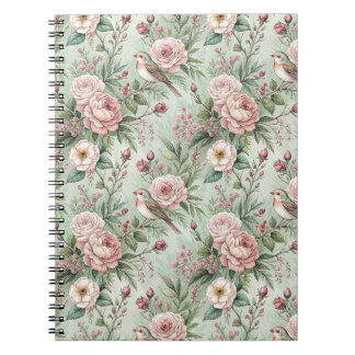 Carnet Motif floral anglais vintage de jardin avec oiseau