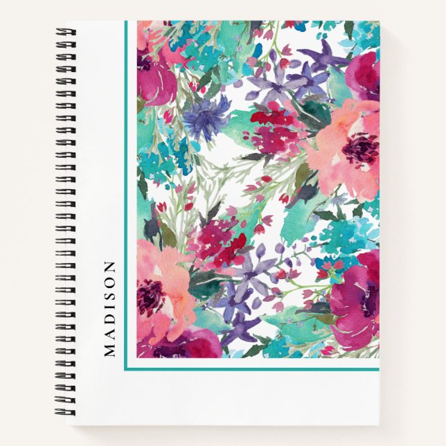 Carnet Motif floral aquarelle coloré féminin (Devant)