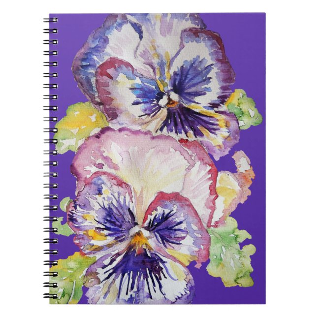 Carnet Motif floral aquarelle de pensée sur fond indigo p (Devant)
