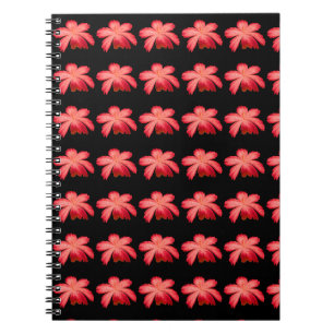 Carnet Motif floral aquarelle Fleur rouge sur fond noir 