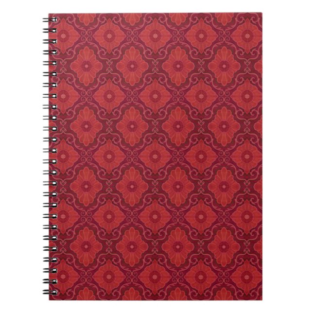 Carnet Motif floral arabesque dans les tons rouges (Devant)