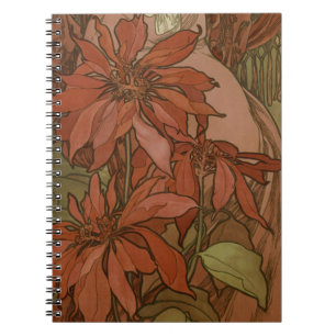 Carnet Motif floral Art nouveau de Mucha à la Poinsettia