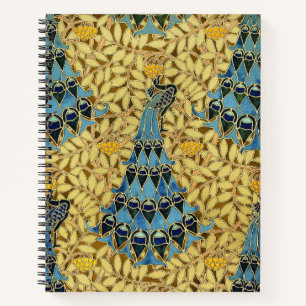 Carnet Motif floral au paon bleu Art nouveau vintage