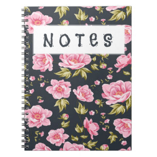 Carnet Motif Floral Avec Fleurs Roses Et Feuilles Verts