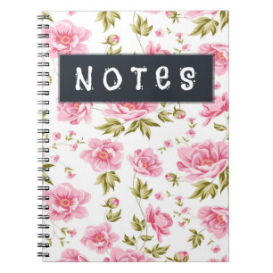 Carnet Motif Floral Avec Fleurs Roses Et Feuilles Verts