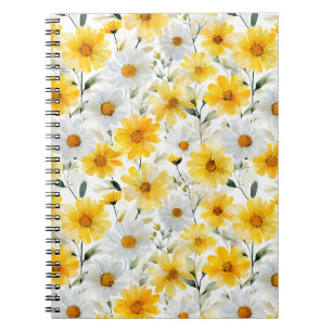 Carnet Motif floral blanc à la marguerite jaune doux aqua