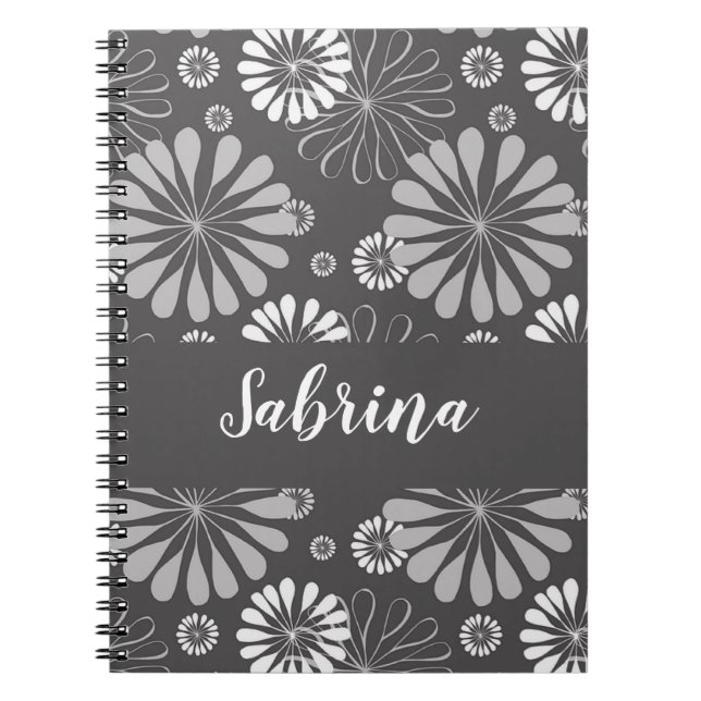 Carnet Motif floral blanc et gris (Devant)