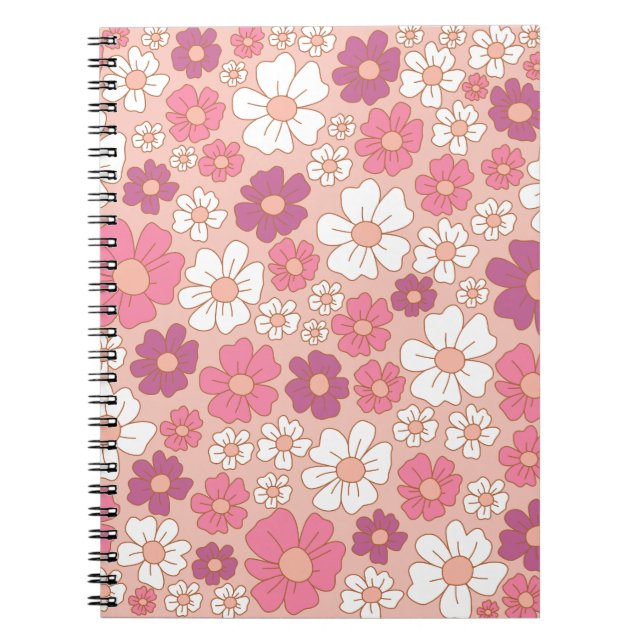 Carnet Motif floral blanc, pourpre et roux (Devant)
