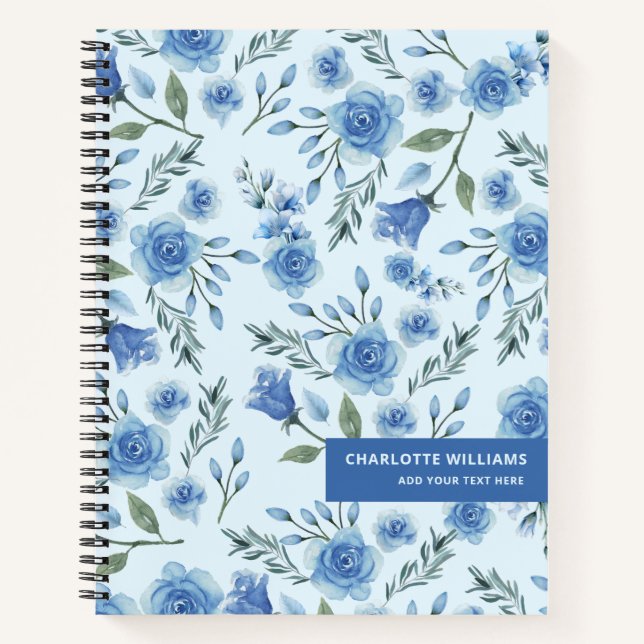 Carnet Motif floral bleu à l'aquarelle mignon (Devant)