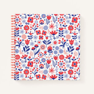 Carnet Motif floral bleu et corail