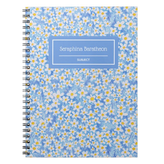 Carnet Motif floral bleu marais Monogramme (Devant)