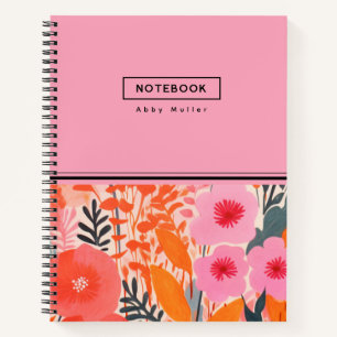 Carnet Motif floral coloré botanique rose orange